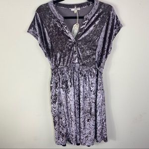 My stree velvet babydoll drop shoulder dress womens size small lavender NWT